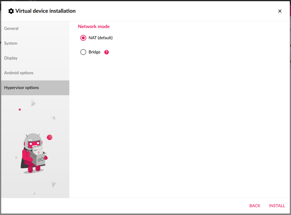 Hypervisor options tab
