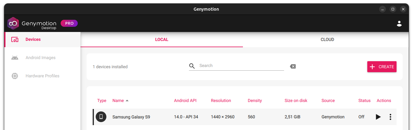 Genymotion main window