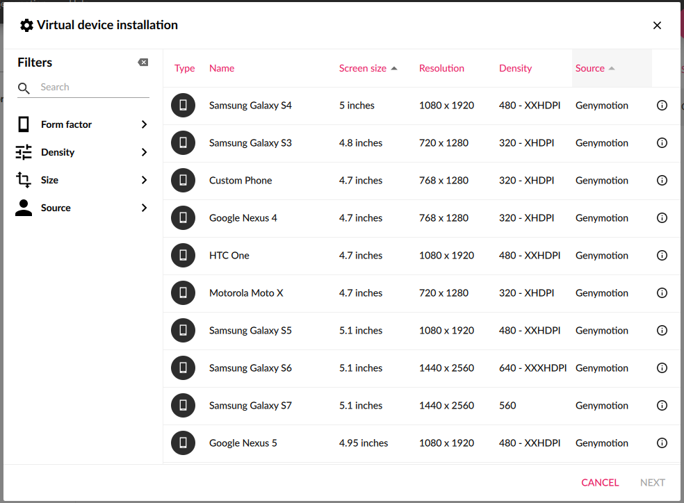 Virtual device installation