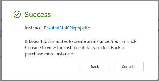 Instance creation confirmation