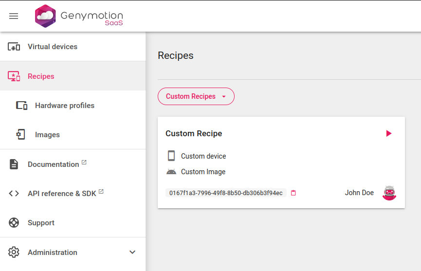 Custom recipe page